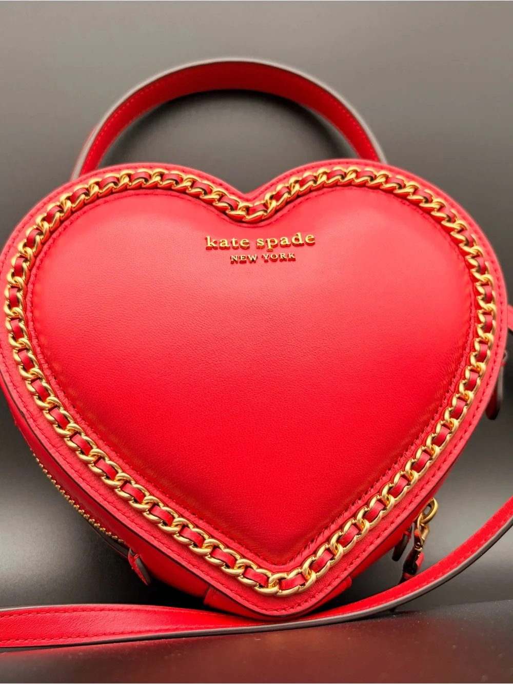 Kate Spare New York Amour 3D Heart Leather Crossbody Lingonberry Handbag Purse